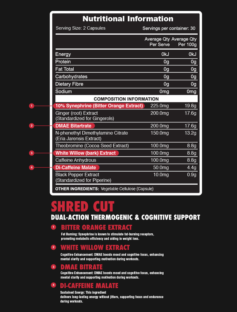 Shred Cut Dual-action Thermogenic & Cognitive Support.